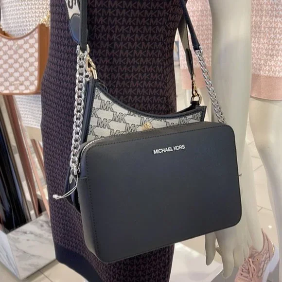 Michael Kors Jet Set Item Large East West Zip Crossbody Leather Black - Picture 12 of 16